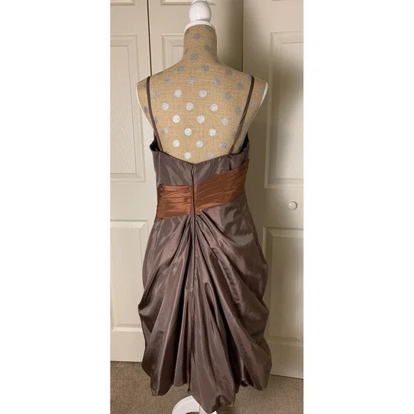 Simone Carvalli Dress Brown Woodland Forest Fairy Ruched Floral Appliqué Size 12 - Picture 5 of 16